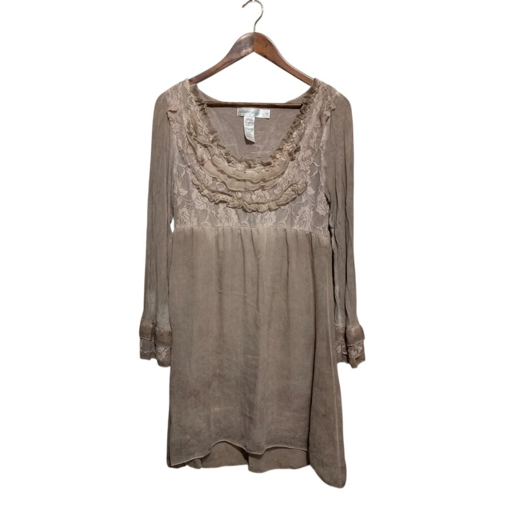 Urban Mango Beige Lace Babydoll Dress Women’s M Long Sleeve Soft Feminine‎ Style